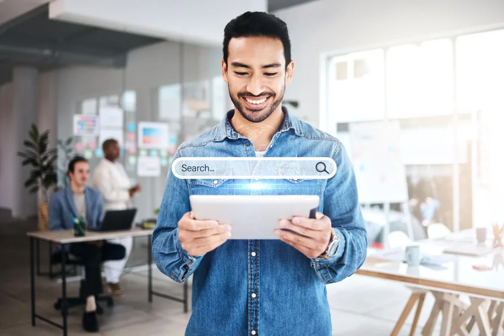 Consultant demonstrating a digital tool