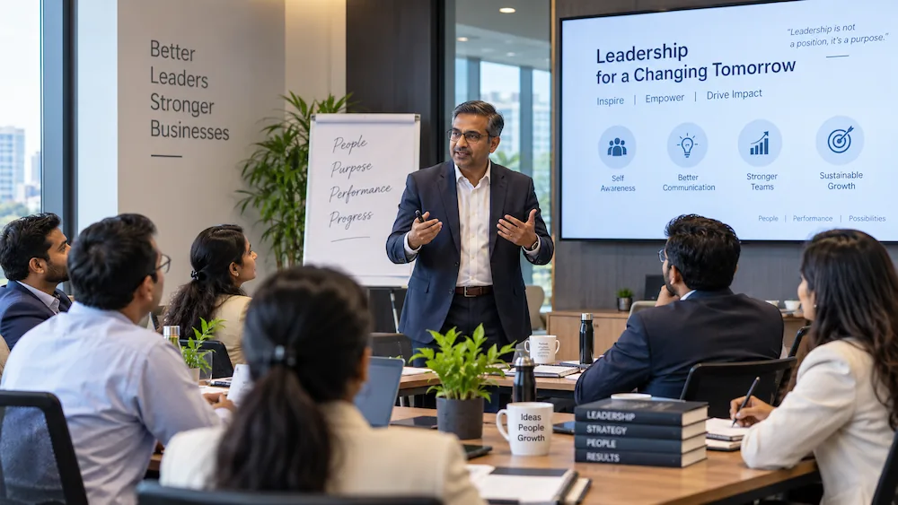 Executive coach running a leadership workshop