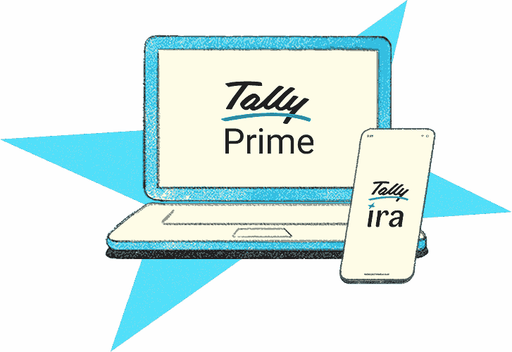 TallyPrime on a laptop alongside Tally ira on a phone